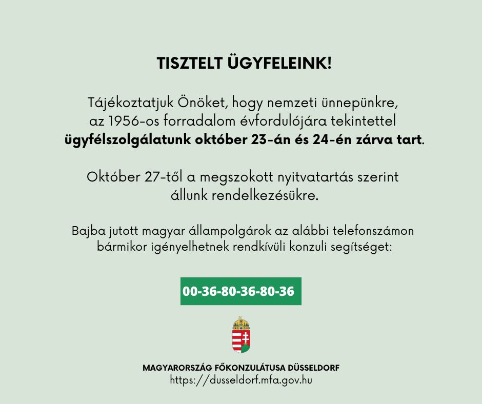 Ünnepi zárvatartás október 23-24-én
